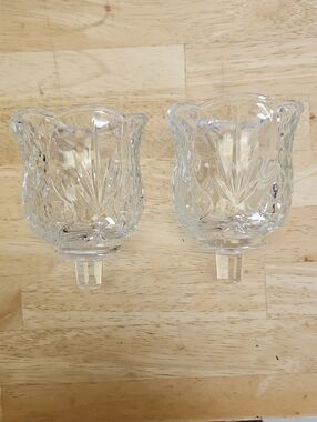 Vintage Homeco Clear Cut Crystal Tulip Votive Candle Holders. Set of 2